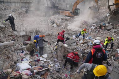 Antakya, Hatay, Türkiye - 13 Şubat 2023: Türkiye Depremi, Kahramanmaras, Gaziantep, Adana, Hatay, Adiyaman Şubat 2023, Deprem Sahneleri