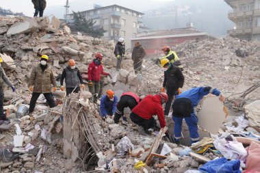 Antakya, Hatay, Türkiye - 13 Şubat 2023: Türkiye Depremi, Kahramanmaras, Gaziantep, Adana, Hatay, Adiyaman Şubat 2023, Deprem Sahneleri