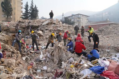 Antakya, Hatay, Türkiye - 13 Şubat 2023: Türkiye Depremi, Kahramanmaras, Gaziantep, Adana, Hatay, Adiyaman Şubat 2023, Deprem Sahneleri