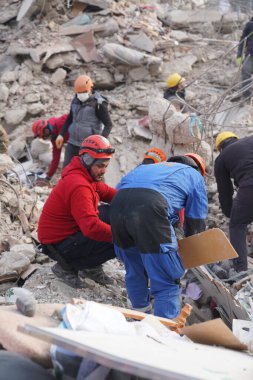 Antakya, Hatay, Türkiye - 13 Şubat 2023: Türkiye Depremi, Kahramanmaras, Gaziantep, Adana, Hatay, Adiyaman Şubat 2023, Deprem Sahneleri
