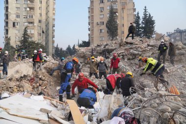 Antakya, Hatay, Türkiye - 13 Şubat 2023: Türkiye Depremi, Kahramanmaras, Gaziantep, Adana, Hatay, Adiyaman Şubat 2023, Deprem Sahneleri
