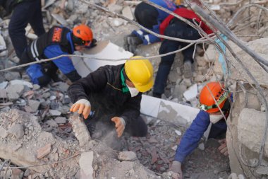 Antakya, Hatay, Türkiye - 13 Şubat 2023: Türkiye Depremi, Kahramanmaras, Gaziantep, Adana, Hatay, Adiyaman Şubat 2023, Deprem Sahneleri