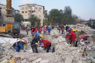 Antakya, Hatay, Türkiye - 13 Şubat 2023: Türkiye Depremi, Kahramanmaras, Gaziantep, Adana, Hatay, Adiyaman Şubat 2023, Deprem Sahneleri