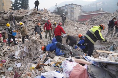 Antakya, Hatay, Türkiye - 13 Şubat 2023: Türkiye Depremi, Kahramanmaras, Gaziantep, Adana, Hatay, Adiyaman Şubat 2023, Deprem Sahneleri