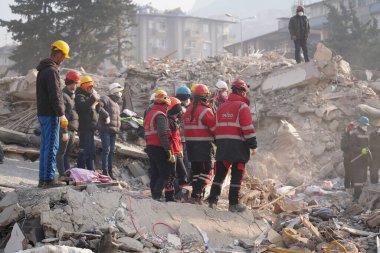 Antakya, Hatay, Türkiye - 13 Şubat 2023: Türkiye Depremi, Kahramanmaras, Gaziantep, Adana, Hatay, Adiyaman Şubat 2023, Deprem Sahneleri