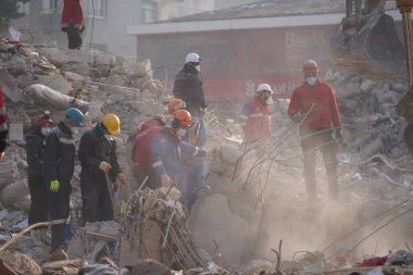 Antakya, Hatay, Türkiye - 13 Şubat 2023: Türkiye Depremi, Kahramanmaras, Gaziantep, Adana, Hatay, Adiyaman Şubat 2023, Deprem Sahneleri