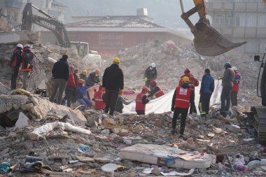 Antakya, Hatay, Türkiye - 13 Şubat 2023: Türkiye Depremi, Kahramanmaras, Gaziantep, Adana, Hatay, Adiyaman Şubat 2023, Deprem Sahneleri