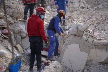 Antakya, Hatay, Türkiye - 13 Şubat 2023: Türkiye Depremi, Kahramanmaras, Gaziantep, Adana, Hatay, Adiyaman Şubat 2023, Deprem Sahneleri