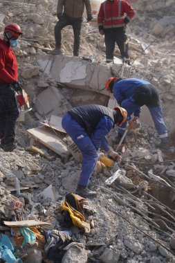 Antakya, Hatay, Türkiye - 13 Şubat 2023: Türkiye Depremi, Kahramanmaras, Gaziantep, Adana, Hatay, Adiyaman Şubat 2023, Deprem Sahneleri