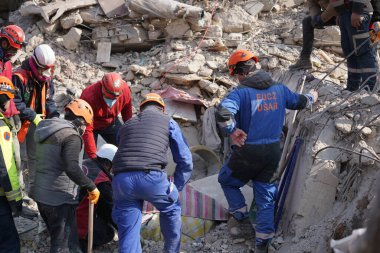 Antakya, Hatay, Türkiye - 13 Şubat 2023: Türkiye Depremi, Kahramanmaras, Gaziantep, Adana, Hatay, Adiyaman Şubat 2023, Deprem Sahneleri