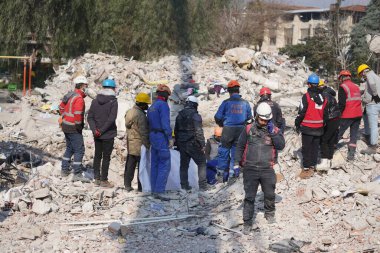 Antakya, Hatay, Türkiye - 13 Şubat 2023: Türkiye Depremi, Kahramanmaras, Gaziantep, Adana, Hatay, Adiyaman Şubat 2023, Deprem Sahneleri