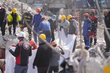 Antakya, Hatay, Türkiye - 13 Şubat 2023: Türkiye Depremi, Kahramanmaras, Gaziantep, Adana, Hatay, Adiyaman Şubat 2023, Deprem Sahneleri