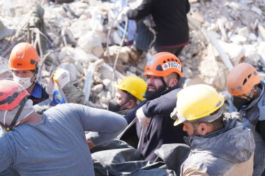 Antakya, Hatay, Türkiye - 13 Şubat 2023: Türkiye Depremi, Kahramanmaras, Gaziantep, Adana, Hatay, Adiyaman Şubat 2023, Deprem Sahneleri