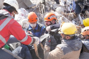 Antakya, Hatay, Türkiye - 13 Şubat 2023: Türkiye Depremi, Kahramanmaras, Gaziantep, Adana, Hatay, Adiyaman Şubat 2023, Deprem Sahneleri