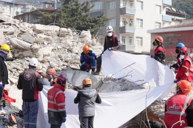 Antakya, Hatay, Türkiye - 13 Şubat 2023: Türkiye Depremi, Kahramanmaras, Gaziantep, Adana, Hatay, Adiyaman Şubat 2023, Deprem Sahneleri