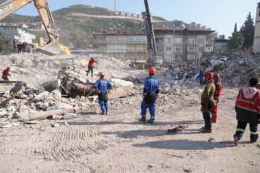 Antakya, Hatay, Türkiye - 13 Şubat 2023: Türkiye Depremi, Kahramanmaras, Gaziantep, Adana, Hatay, Adiyaman Şubat 2023, Deprem Sahneleri