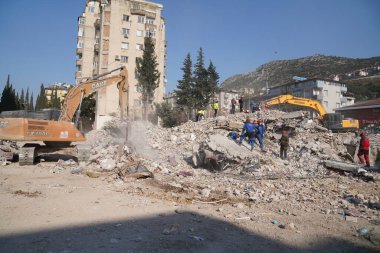 Antakya, Hatay, Türkiye - 13 Şubat 2023: Türkiye Depremi, Kahramanmaras, Gaziantep, Adana, Hatay, Adiyaman Şubat 2023, Deprem Sahneleri
