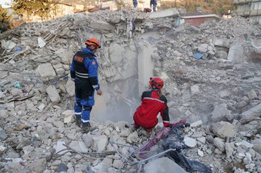 Antakya, Hatay, Türkiye - 13 Şubat 2023: Türkiye Depremi, Kahramanmaras, Gaziantep, Adana, Hatay, Adiyaman Şubat 2023, Deprem Sahneleri