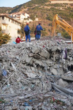 Antakya, Hatay, Türkiye - 13 Şubat 2023: Türkiye Depremi, Kahramanmaras, Gaziantep, Adana, Hatay, Adiyaman Şubat 2023, Deprem Sahneleri