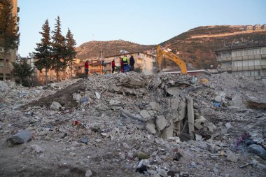 Antakya, Hatay, Türkiye - 13 Şubat 2023: Türkiye Depremi, Kahramanmaras, Gaziantep, Adana, Hatay, Adiyaman Şubat 2023, Deprem Sahneleri