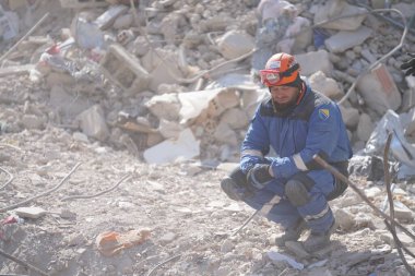 Antakya, Hatay, Türkiye - 14 Şubat 2023: Türkiye Depremi, Kahramanmaras, Gaziantep, Adana, Hatay, Adiyaman Şubat 2023, Deprem Sahneleri