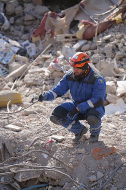 Antakya, Hatay, Türkiye - 14 Şubat 2023: Türkiye Depremi, Kahramanmaras, Gaziantep, Adana, Hatay, Adiyaman Şubat 2023, Deprem Sahneleri