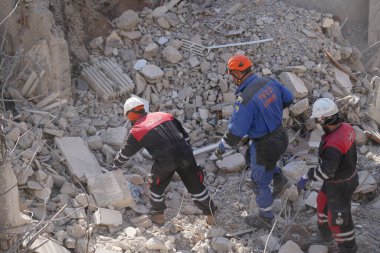 Antakya, Hatay, Türkiye - 14 Şubat 2023: Türkiye Depremi, Kahramanmaras, Gaziantep, Adana, Hatay, Adiyaman Şubat 2023, Deprem Sahneleri