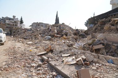 Antakya, Hatay, Türkiye - 14 Şubat 2023: Türkiye Depremi, Kahramanmaras, Gaziantep, Adana, Hatay, Adiyaman Şubat 2023, Deprem Sahneleri