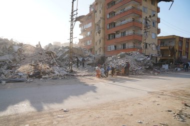 Antakya, Hatay, Türkiye - 14 Şubat 2023: Türkiye Depremi, Kahramanmaras, Gaziantep, Adana, Hatay, Adiyaman Şubat 2023, Deprem Sahneleri