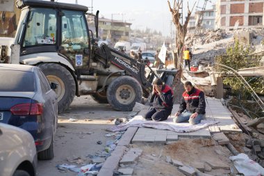 Antakya, Hatay, Türkiye - 14 Şubat 2023: Türkiye Depremi, Kahramanmaras, Gaziantep, Adana, Hatay, Adiyaman Şubat 2023, Deprem Sahneleri