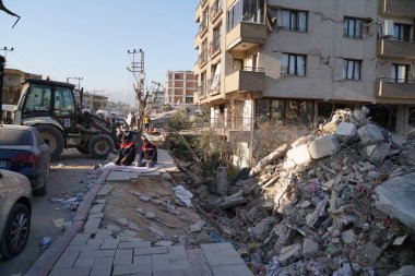 Antakya, Hatay, Türkiye - 14 Şubat 2023: Türkiye Depremi, Kahramanmaras, Gaziantep, Adana, Hatay, Adiyaman Şubat 2023, Deprem Sahneleri