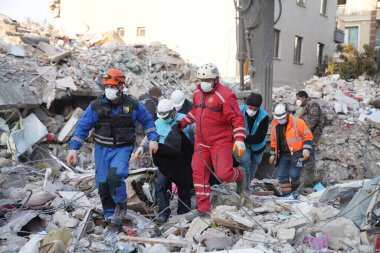 Antakya, Hatay, Türkiye - 14 Şubat 2023: Türkiye Depremi, Kahramanmaras, Gaziantep, Adana, Hatay, Adiyaman Şubat 2023, Deprem Sahneleri