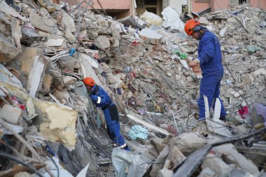 Antakya, Hatay, Türkiye - 14 Şubat 2023: Türkiye Depremi, Kahramanmaras, Gaziantep, Adana, Hatay, Adiyaman Şubat 2023, Deprem Sahneleri
