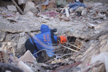 Antakya, Hatay, Türkiye - 15 Şubat 2023: Türkiye Depremi, Kahramanmaras, Gaziantep, Adana, Hatay, Adiyaman Şubat 2023, Deprem Sahneleri