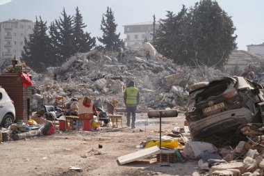 Antakya, Hatay, Türkiye - 15 Şubat 2023: Türkiye Depremi, Kahramanmaras, Gaziantep, Adana, Hatay, Adiyaman Şubat 2023, Deprem Sahneleri