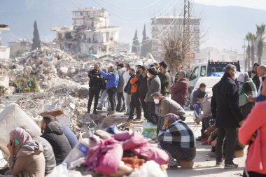Antakya, Hatay, Türkiye - 15 Şubat 2023: Türkiye Depremi, Kahramanmaras, Gaziantep, Adana, Hatay, Adiyaman Şubat 2023, Deprem Sahneleri