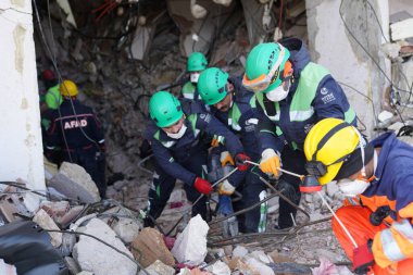 Antakya, Hatay, Türkiye - 16 Şubat 2023: Türkiye Depremi, Kahramanmaras, Gaziantep, Adana, Hatay, Adiyaman Şubat 2023, Deprem Sahneleri