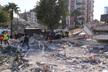 Antakya, Hatay, Türkiye - 16 Şubat 2023: Türkiye Depremi, Kahramanmaras, Gaziantep, Adana, Hatay, Adiyaman Şubat 2023, Deprem Sahneleri