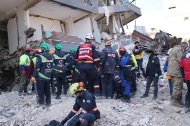 Antakya, Hatay, Türkiye - 16 Şubat 2023: Türkiye Depremi, Kahramanmaras, Gaziantep, Adana, Hatay, Adiyaman Şubat 2023, Deprem Sahneleri