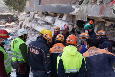 Antakya, Hatay, Türkiye - 16 Şubat 2023: Türkiye Depremi, Kahramanmaras, Gaziantep, Adana, Hatay, Adiyaman Şubat 2023, Deprem Sahneleri
