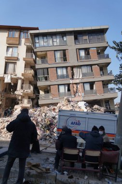 Antakya, Hatay, Türkiye - 16 Şubat 2023: Türkiye Depremi, Kahramanmaras, Gaziantep, Adana, Hatay, Adiyaman Şubat 2023, Deprem Sahneleri