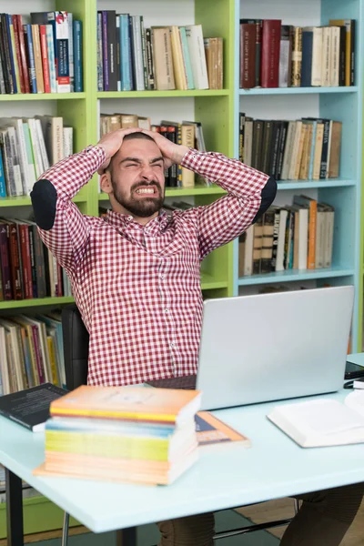 Stressed Student High School Sitting Library Desk — Stock Photo, Image