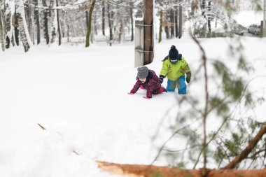 Borhter ve Kız Kardeş Güzel Kış Parkı 'nda Birlikte Eğleniyorlar
