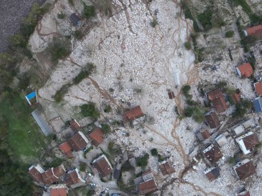 Jablanica, Donja Jablanica, Bosnia And Herzegovina - October 4th, 2024: Aerial View of Devastating Landslide and Flooding clipart