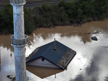 Jablanica, Donja Jablanica, Bosnia And Herzegovina - October 4th, 2024: Aerial View of Devastating Landslide and Flooding clipart