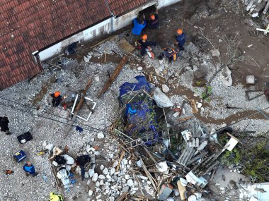 Jablanica, Donja Jablanica, Bosnia And Herzegovina - October 4th, 2024: Aerial View of Devastating Landslide and Flooding clipart