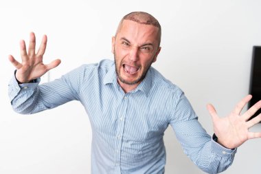 Unhappy Patient Screaming in Anger Over Failed Hair Surgery clipart