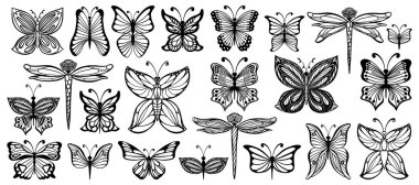 Siyah Kelebek Eli Böcek Vektör Logosu Lazer Kesme veya Dövme Tasarımı için Ayarlandı