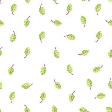 Beyaz Arkaplanda Düşen Yeşil Yapraklar, Şirin Botanik ve Çevre dostu Çocuk Duvar Kağıdı ve Tekstil Tasarımları İçin Kusursuz Tasarım