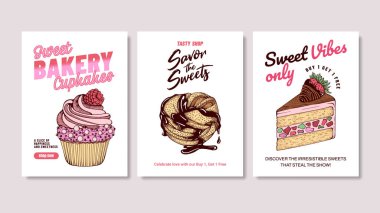 Tatlı Tatlı Tatlı Tatlı Kek, Donut ve Pasta Fırını, Moda Pembe ve Çikolata Retro Tişört Tasarımı, Fırın Kafesi veya Sevgililer Günü Tanıtımı İçin El Çizimi Resimleri